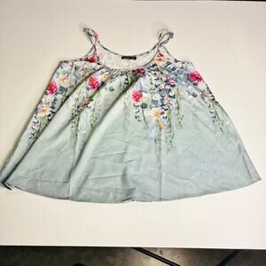 Noracora Floral Slate Blue Cotton Flowy Swing Cami Strap Blouse US S Adjustable